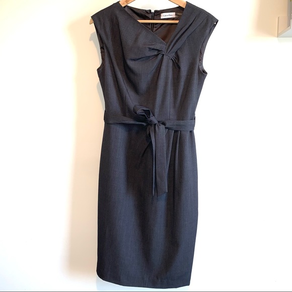 Calvin Klein Sleeveless Asymmetrical Neck Dress with belt Size 4 - Picture 1 of 9